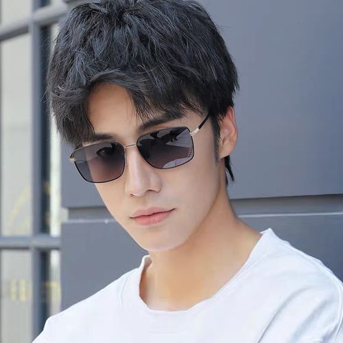 ALEGANT - 韓系穿搭漸層灰茶鈦銀方框寶麗來偏光墨鏡│UV400太陽眼鏡