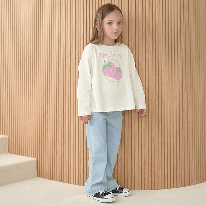 日本 Lycee mine - 純棉不易皺女孩印花長袖上衣-心型-咖啡