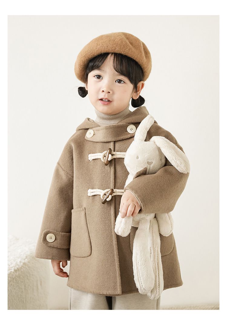 TONGMO - 加厚復古牛角釦連帽外套-駝色