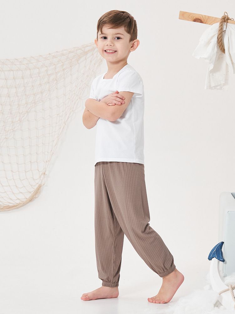 冰絲涼感素色螺紋防蚊褲/空調褲-棕色