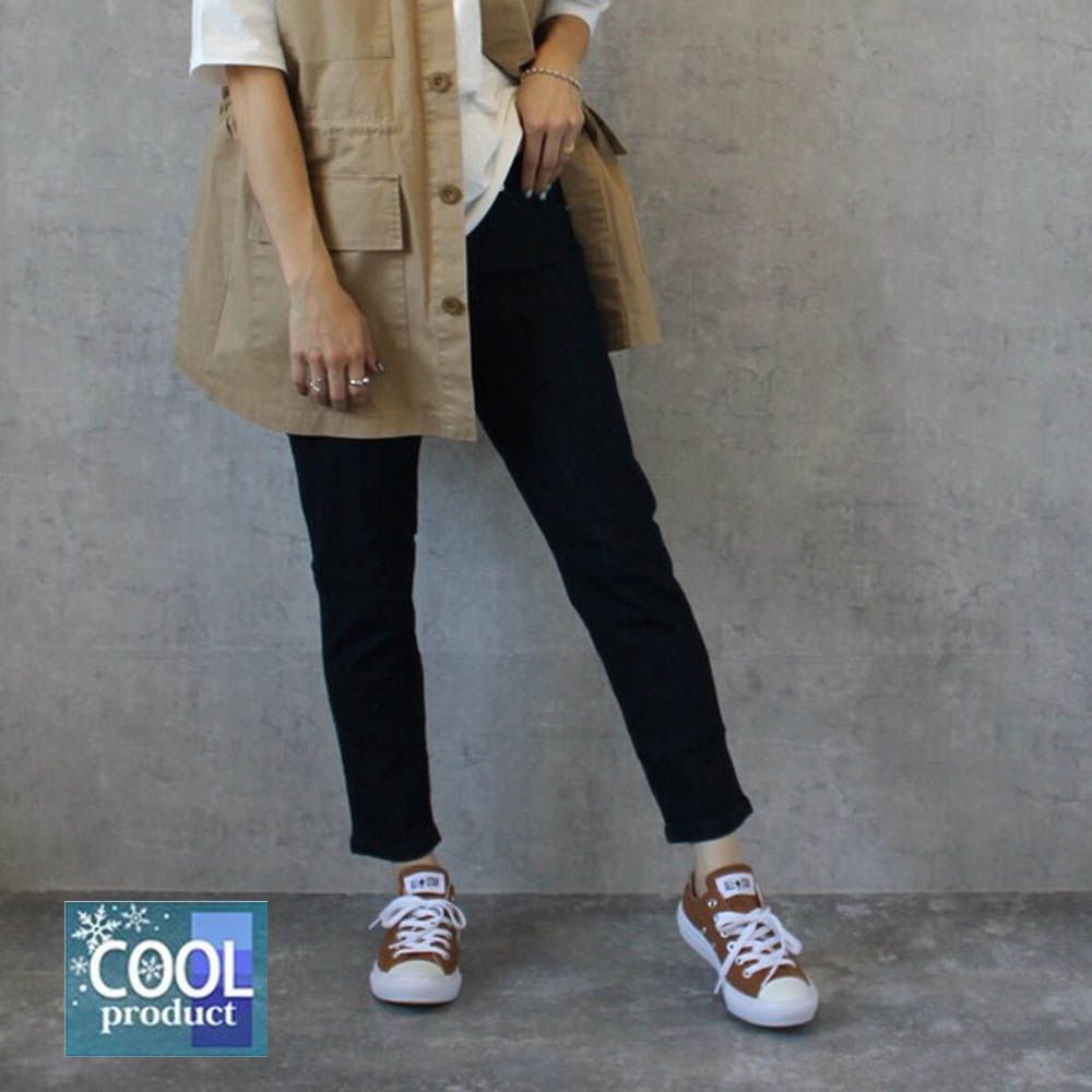 Coolish 接觸涼感舒適快乾合身九分褲-深藍