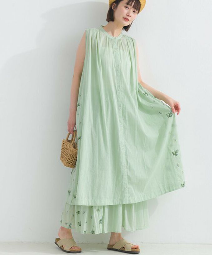 日本 Lupilien - 100%印度棉 優美植物刺繡長裙-海軍藍