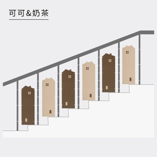 EVA無毒樓梯安全護板6片組-小屋款-可可&奶茶 (18cm*56cm*2cm)