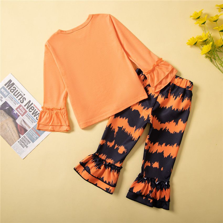 造型女寶長袖套裝-英文字母-橘色-萬聖節裝扮