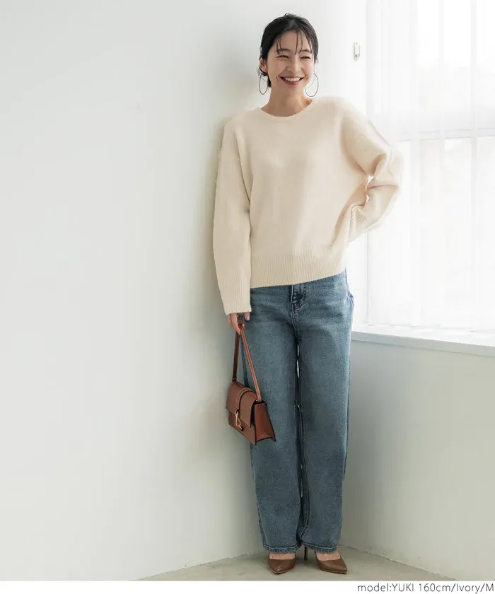 日本 COCA - ふあふあ 柔軟百搭針織毛衣-圓領-草綠