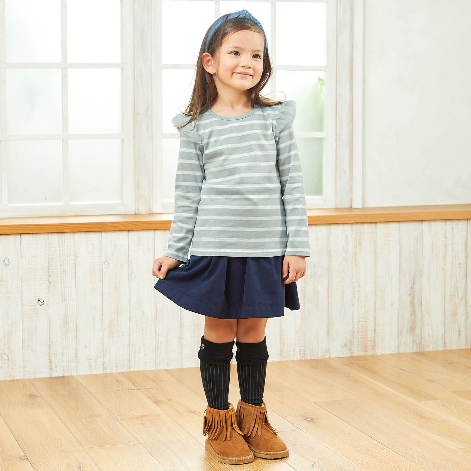 日本千趣會 - GITA 純棉圓領長袖上衣-荷葉滾邊-淺粉