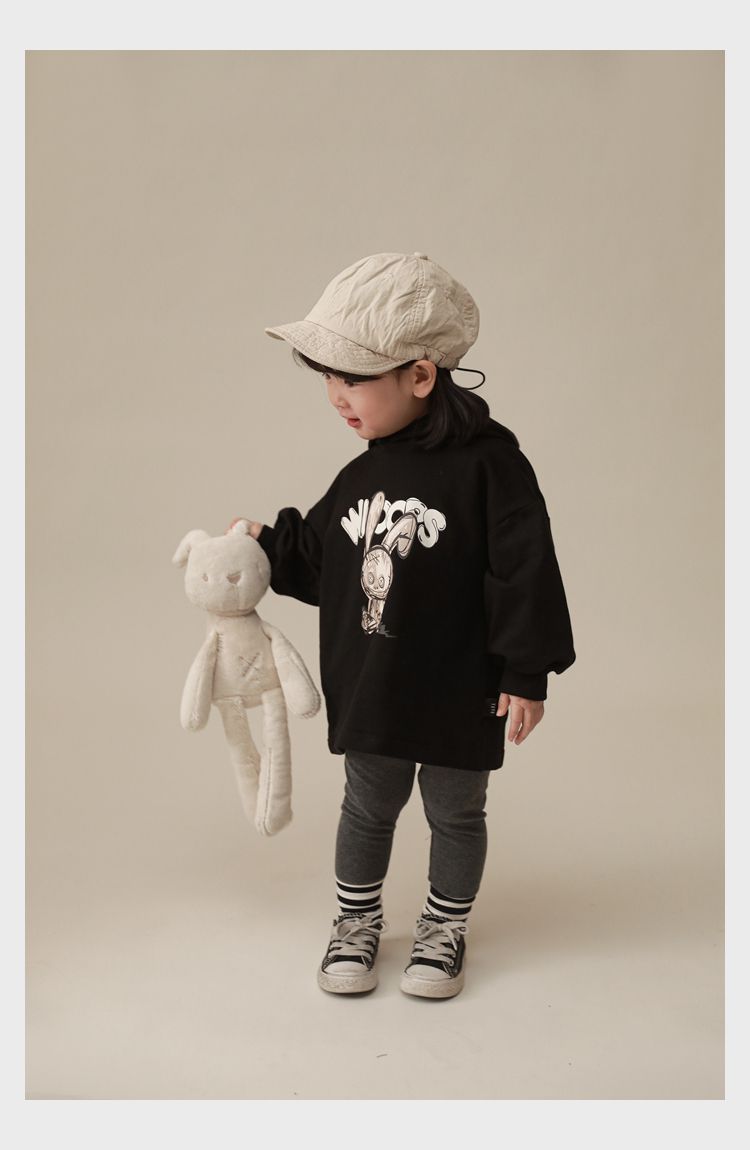 連帽寬鬆長袖帽T-可愛兔兔-紅色