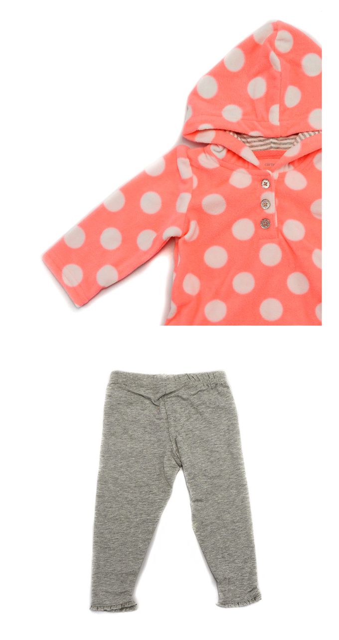 美國 Carter's - 粉嫩圓點洋裝+褲子2件組-粉桔白 (9 M)