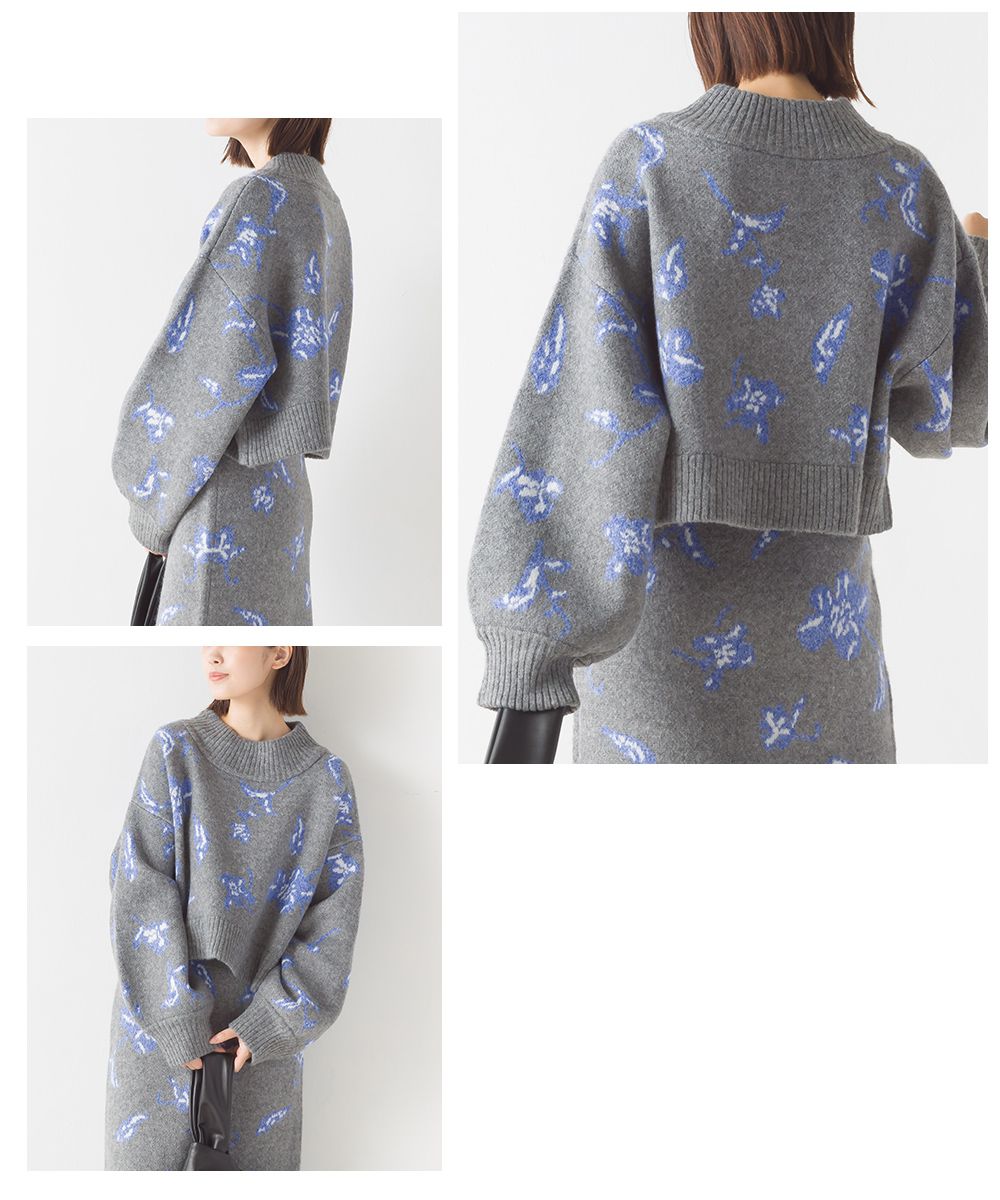 日本 OMNES - 優雅花朵柔軟針織毛衣-氣質灰