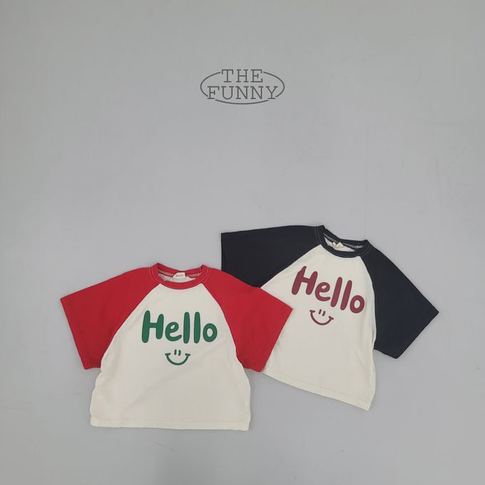 韓國 The Funny - Hello微笑印短袖上衣-米白X紅