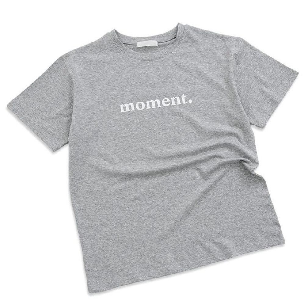 文字印莫代爾混紡短袖上衣-灰 (FREE)