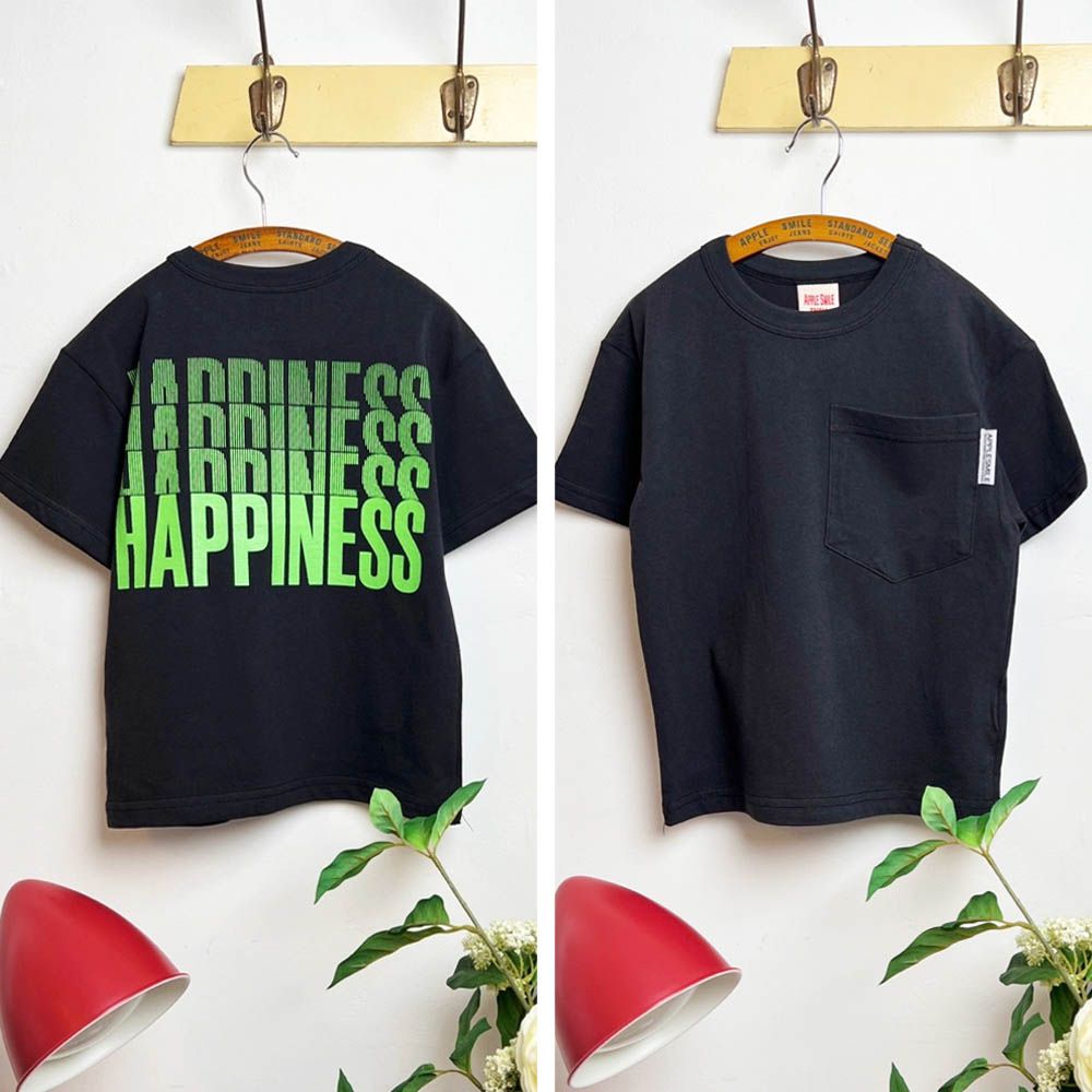 HAPPINESS口袋短袖上衣-黑