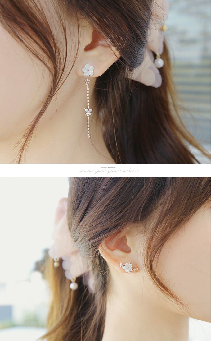 韓國 Soo&Soo - 絕美花鈿不對稱耳環-時尚銀 ((左)1.7cm，(右)5cm)