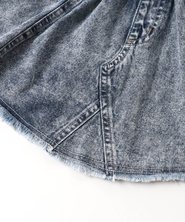 日本 BREEZE - 刷色拼接風及膝牛仔裙-丹寧藍