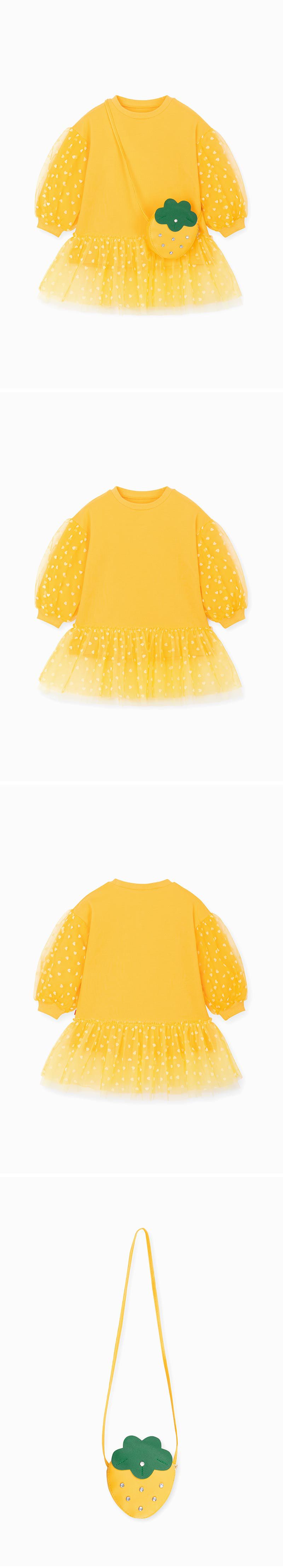 韓國 OZKIZ - (附包包)草莓包包點點網紗洋裝