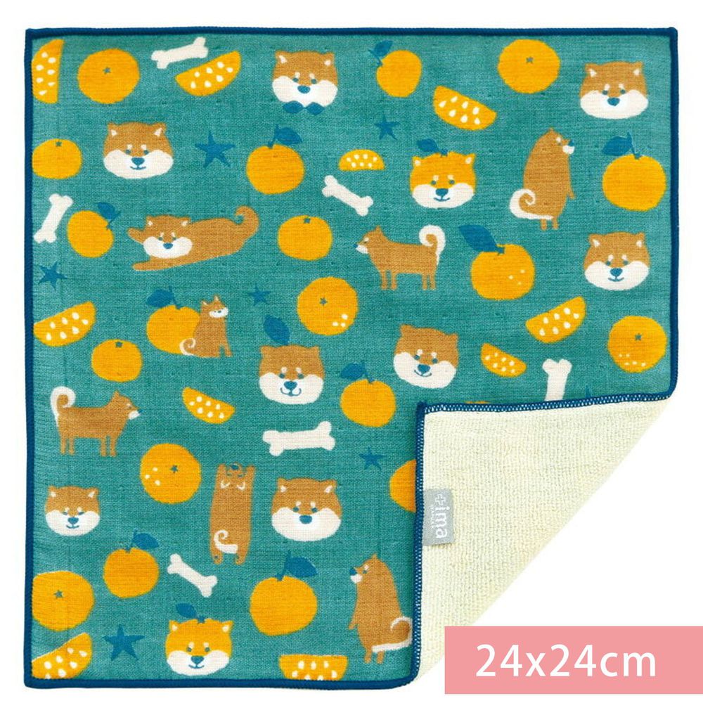日本代購 - 【ima+】日本製今治純棉手帕-蜜柑柴犬-綠 (24x24cm)