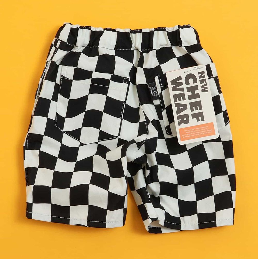 經典必收印花廚師短褲-棋盤格-黑白
