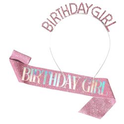 love, charlotte - Birthday Girl 粉色水鑽銀底髮箍肩帶組