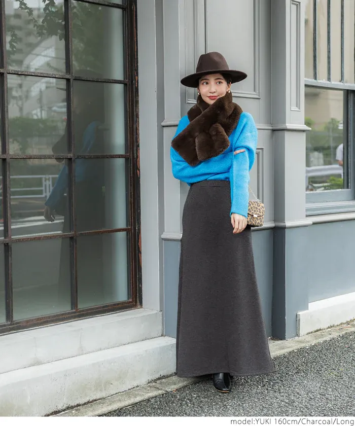 日本 COCA - 抗靜電/起球 裏起毛素面口袋長裙-黑