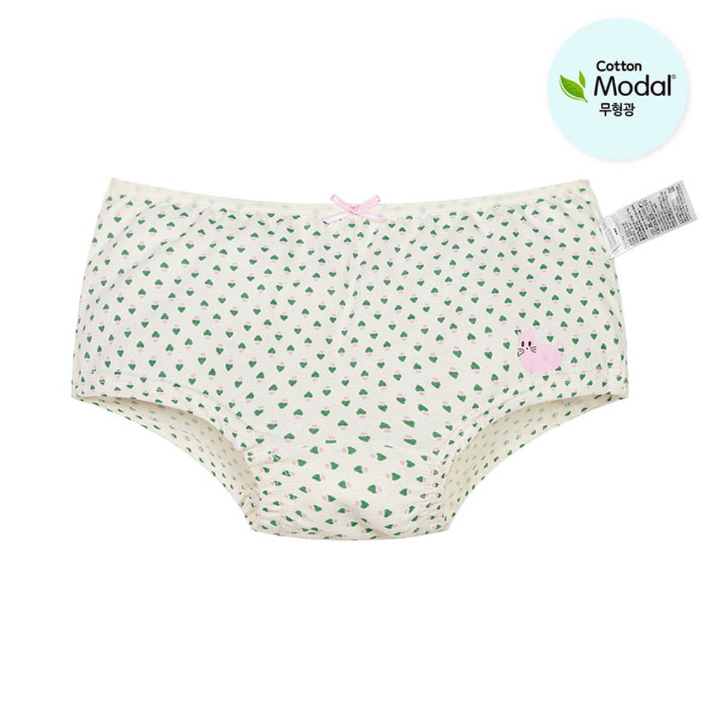 絲柔莫代爾混棉四角褲(女寶)-心紋粉貓咪-米
