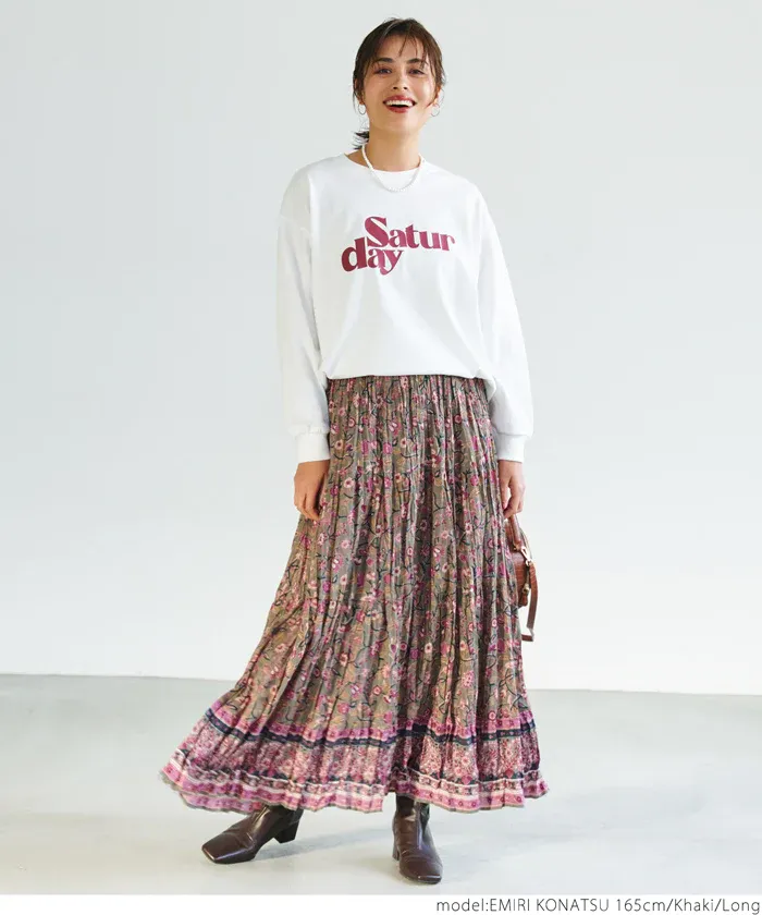 日本 COCA - 100%棉 春日優雅碎花長裙-大人-軍綠x粉紫