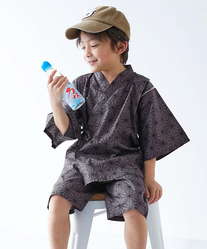 日本 devirock - 期間限定！經典日式風甚平套裝-葉子-淺灰