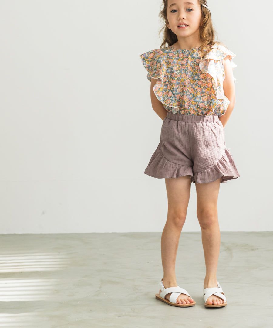 日本 PAIRMANON - 純棉荷葉造型皺皺短褲-杏