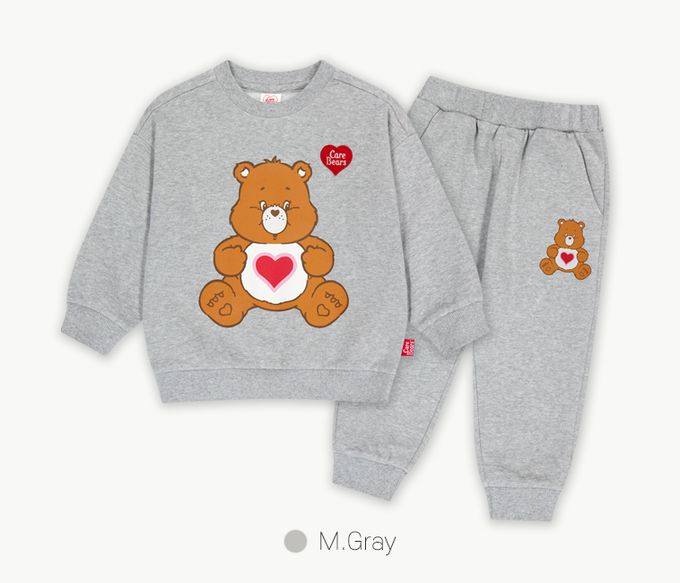 韓國 Care Bears - 聯名款大圖印長袖內磨毛套裝-灰