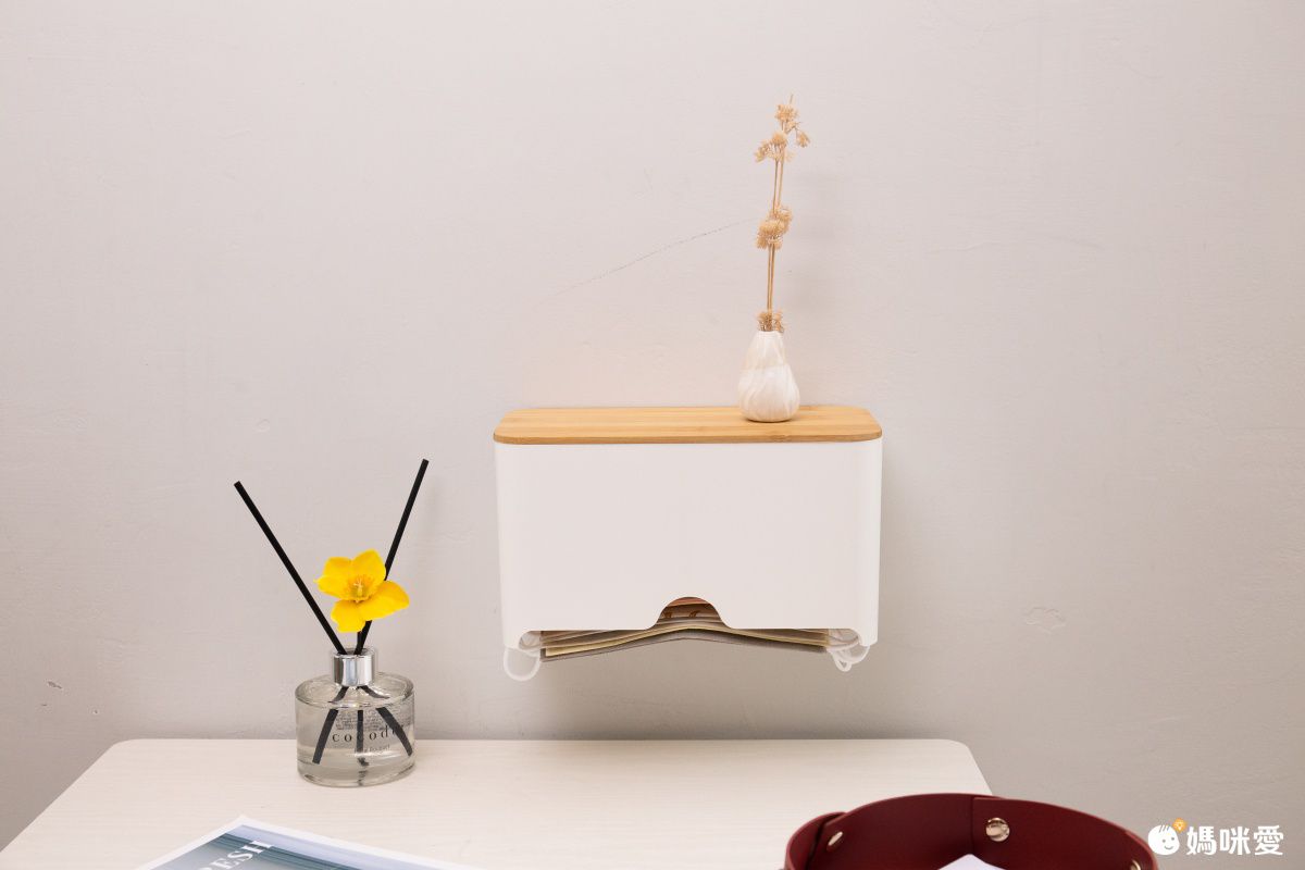 日式無印風口罩收納盒-竹板蓋款-白色 (12x23x13cm)