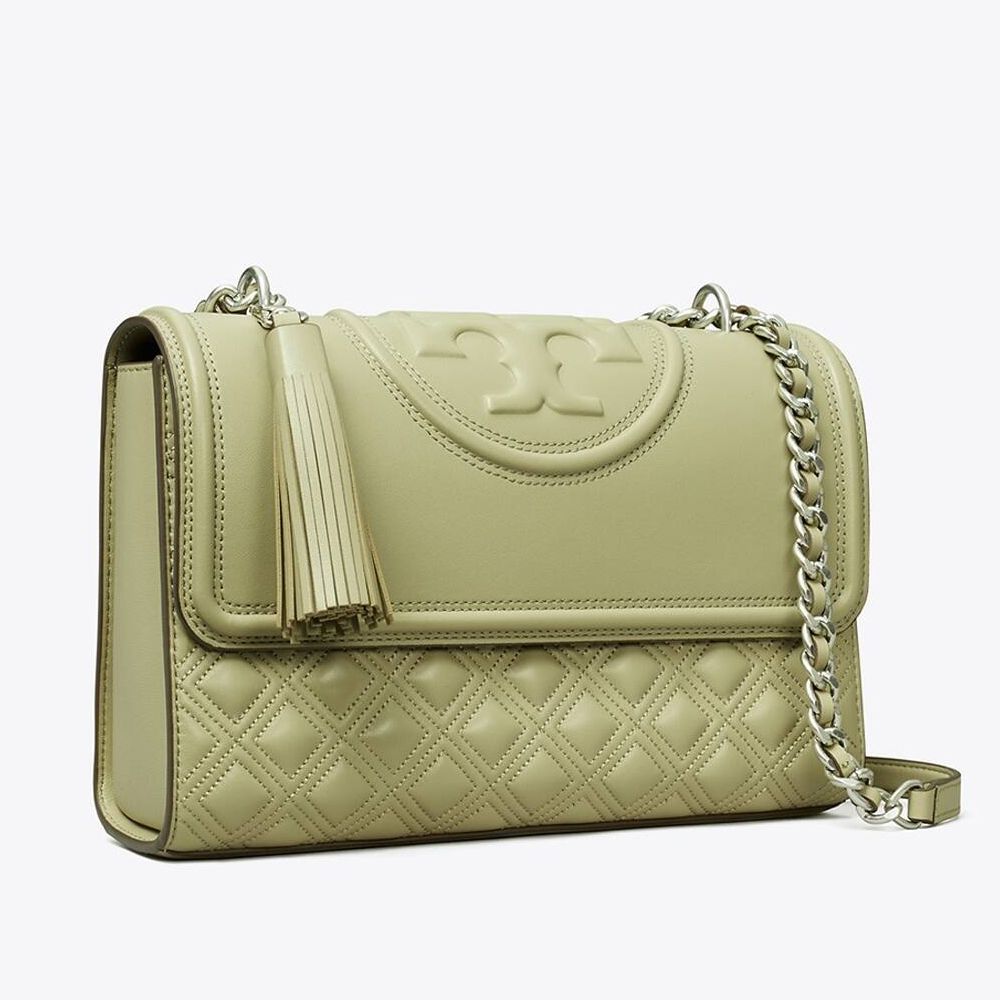 菱格絎縫皮革鏈帶包 (草綠)