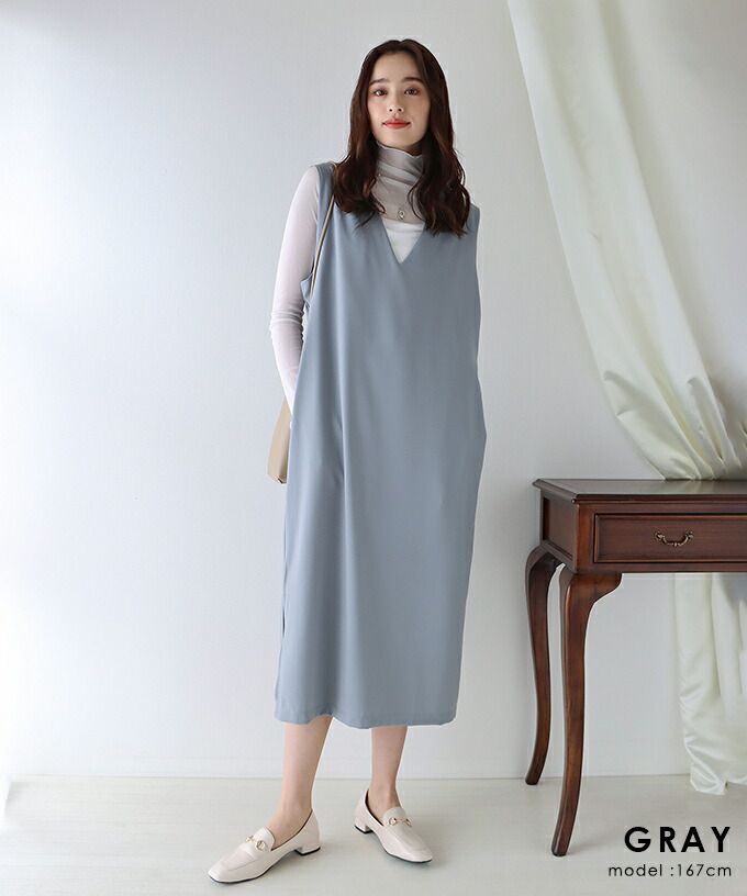 日本 BLUE EAST - 2WAY率性簡約V領連身洋裝/背心裙-黑