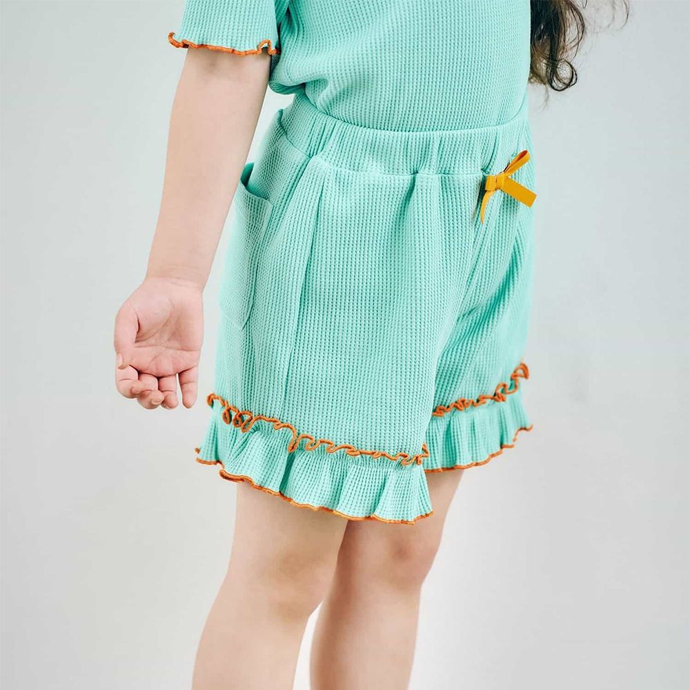 華夫格QQ荷葉短褲-素面-薄荷綠