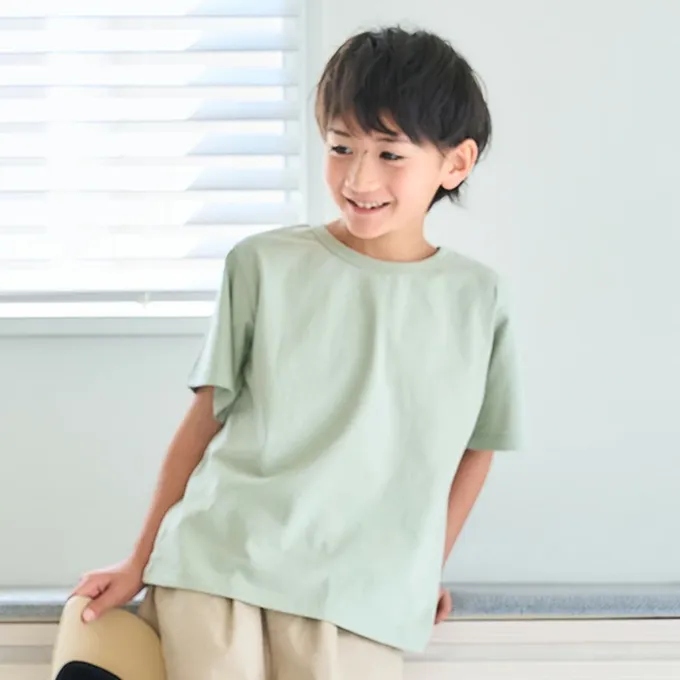 日本 petit main - 100%棉 清新印花短袖上衣-向日葵-鮭魚粉