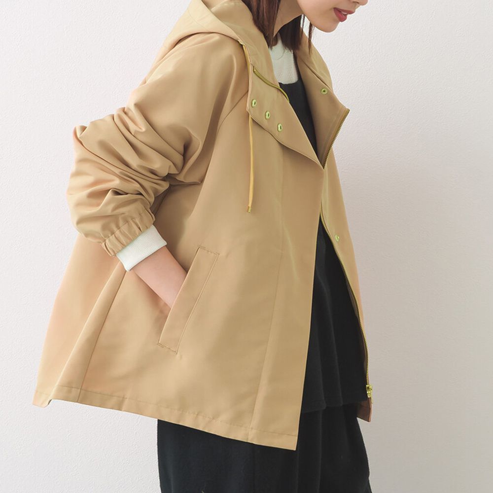 [經典款]防潑水派克連帽風衣外套-卡其