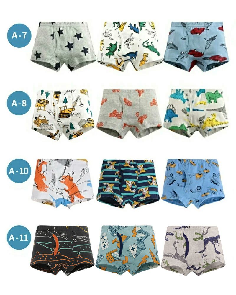 日本 Ho-ho kids - [人氣No.1]純棉透氣男孩內褲(3入)-車車/恐龍/鯊魚-灰白藍