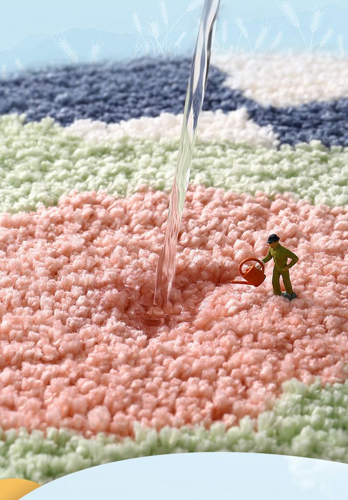 快速吸水植絨浴室腳踏墊-格紋青蛙-藍+白