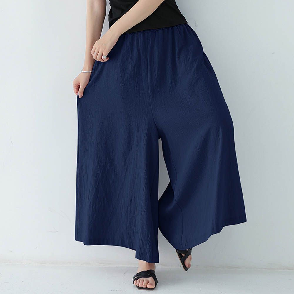 腰鬆緊百搭舒適寬褲-藏青色