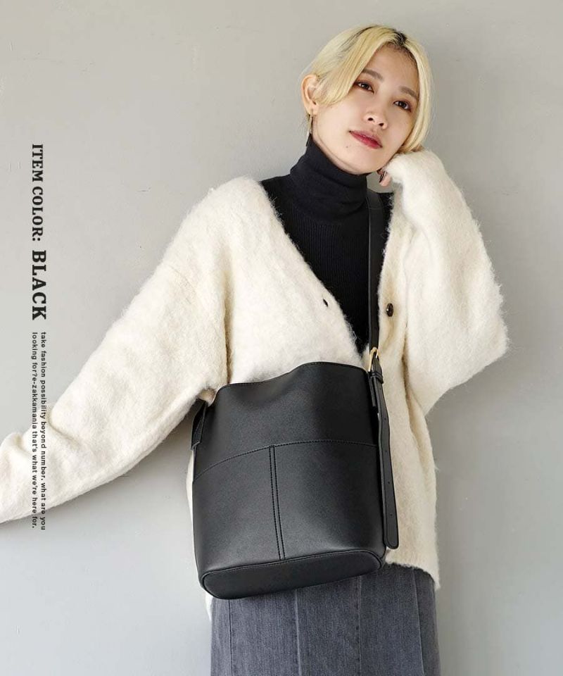 日本 zootie - 簡約方形皮革肩背包-黑