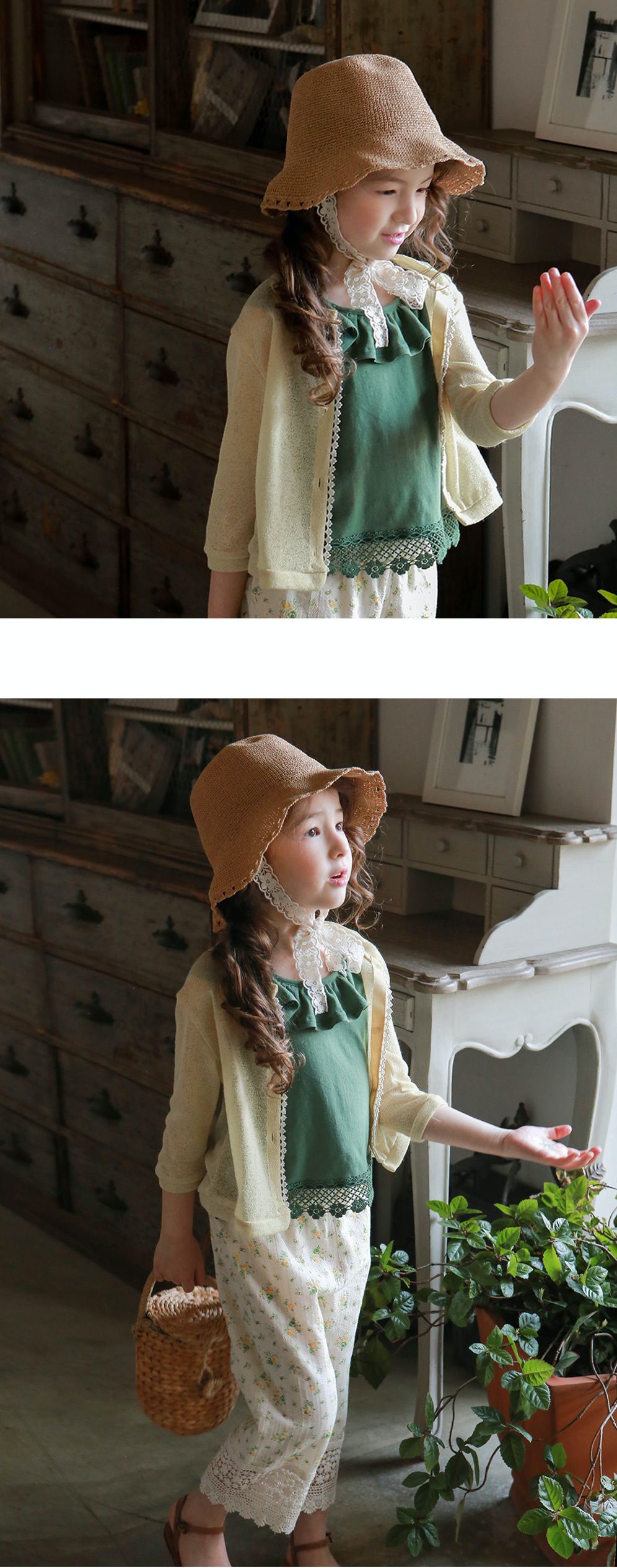 韓國 PuellaFLO - 荷葉圓領菱格鏤空露背上衣-綠