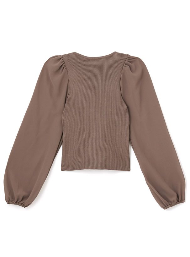 日本 GRL - 透膚薄紗拼接圓領金屬鏈長袖上衣-黑