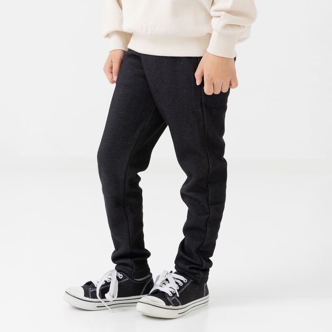 日本 Chil2 - [熱銷]刷毛保暖彈力長褲-小花-黑