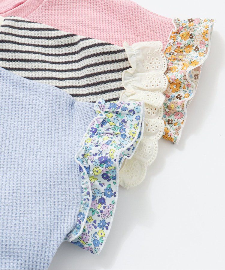 日本 apres les cours - 華夫格澎澎荷葉邊短袖上衣-米白