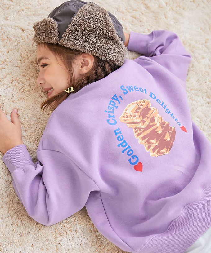 日本 devirock - 裏起毛女孩印花大學T-甜甜圈-藍紫