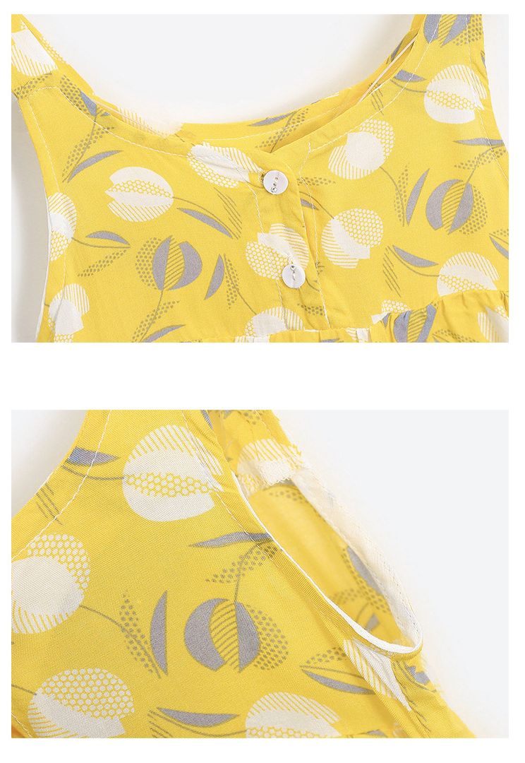 小清新印花吊帶洋裝-滿版花朵-黃+白+灰