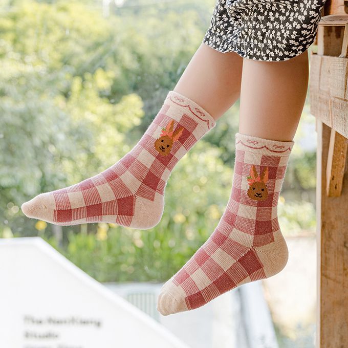 腳ㄚ子 - 幼/兒童棉質中筒襪 童襪 襪子 棉襪 兒童襪-緋紅花舞