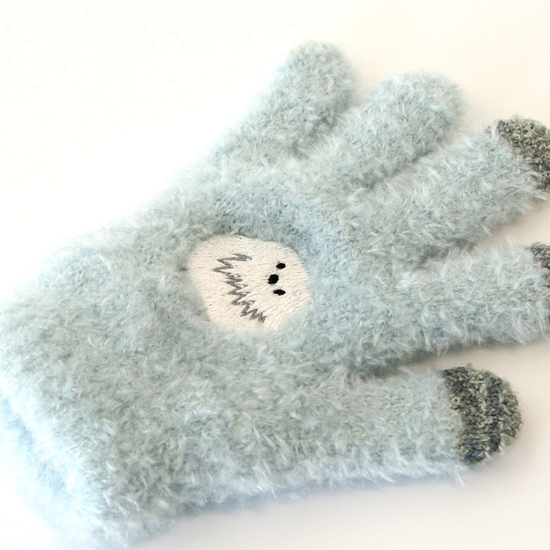 日本 TOMO - 兒童可觸控短絨保暖手套-長尾山雀-水藍