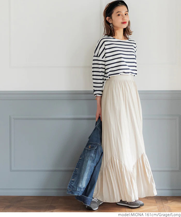 日本 COCA - 波浪裙擺修身長裙-米白