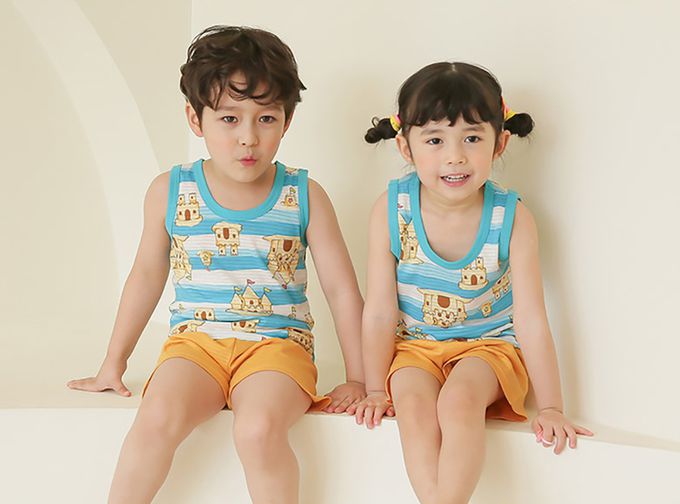 正韓 Puco - 超優質嬰幼兒/兒童無袖100% 有機棉家居服/睡衣-沙灘城堡