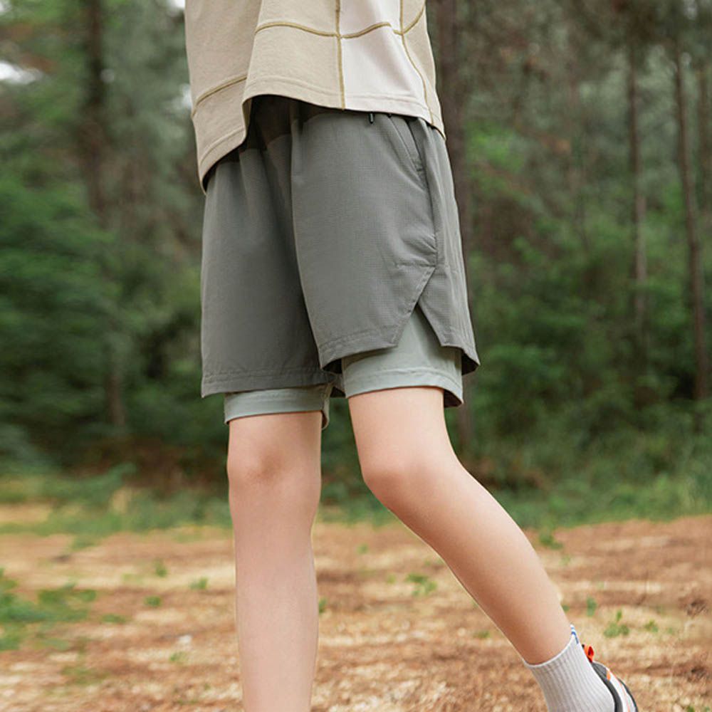 防走光假兩件吸濕速乾短褲-後口袋-灰綠