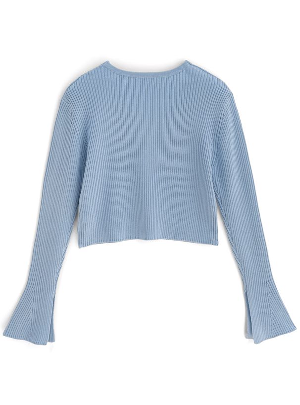 日本 GRL - 早春款V領花朵袖羅紋上衣/薄外套-天使白